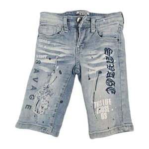 Rock Salt Boys Distressed Denim Shorts Size 5 Blue Graphic Painted Jeans
